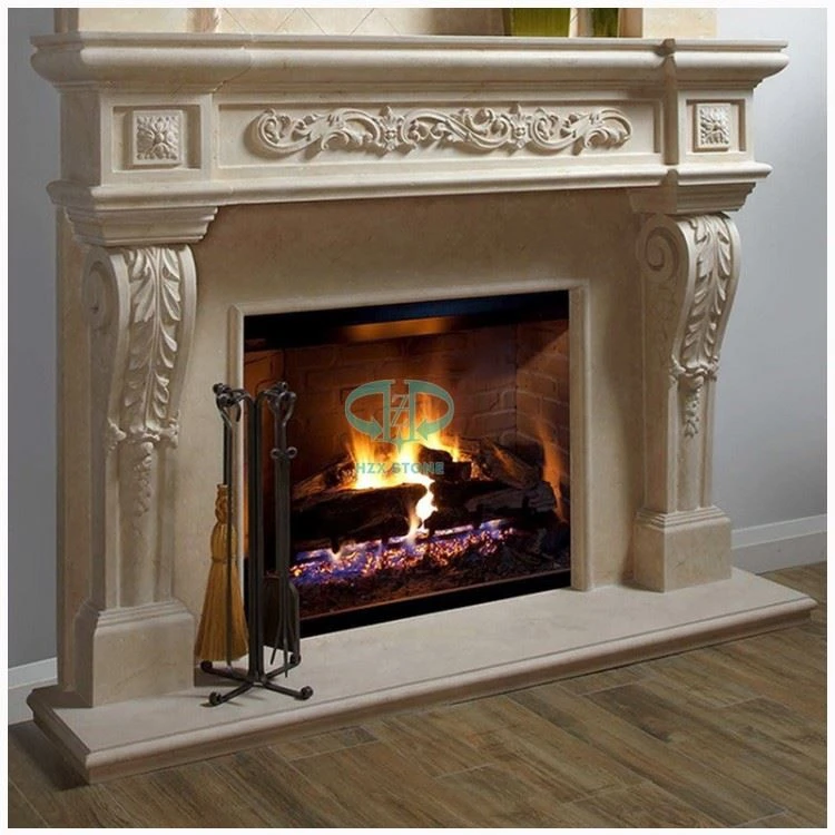 Flower Carving Marble Fireplace