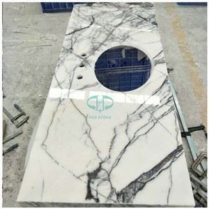 Encimera de tocador de mármol blanco lila