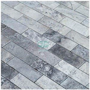 Mosaico de ladrillo de travertino gris plateado